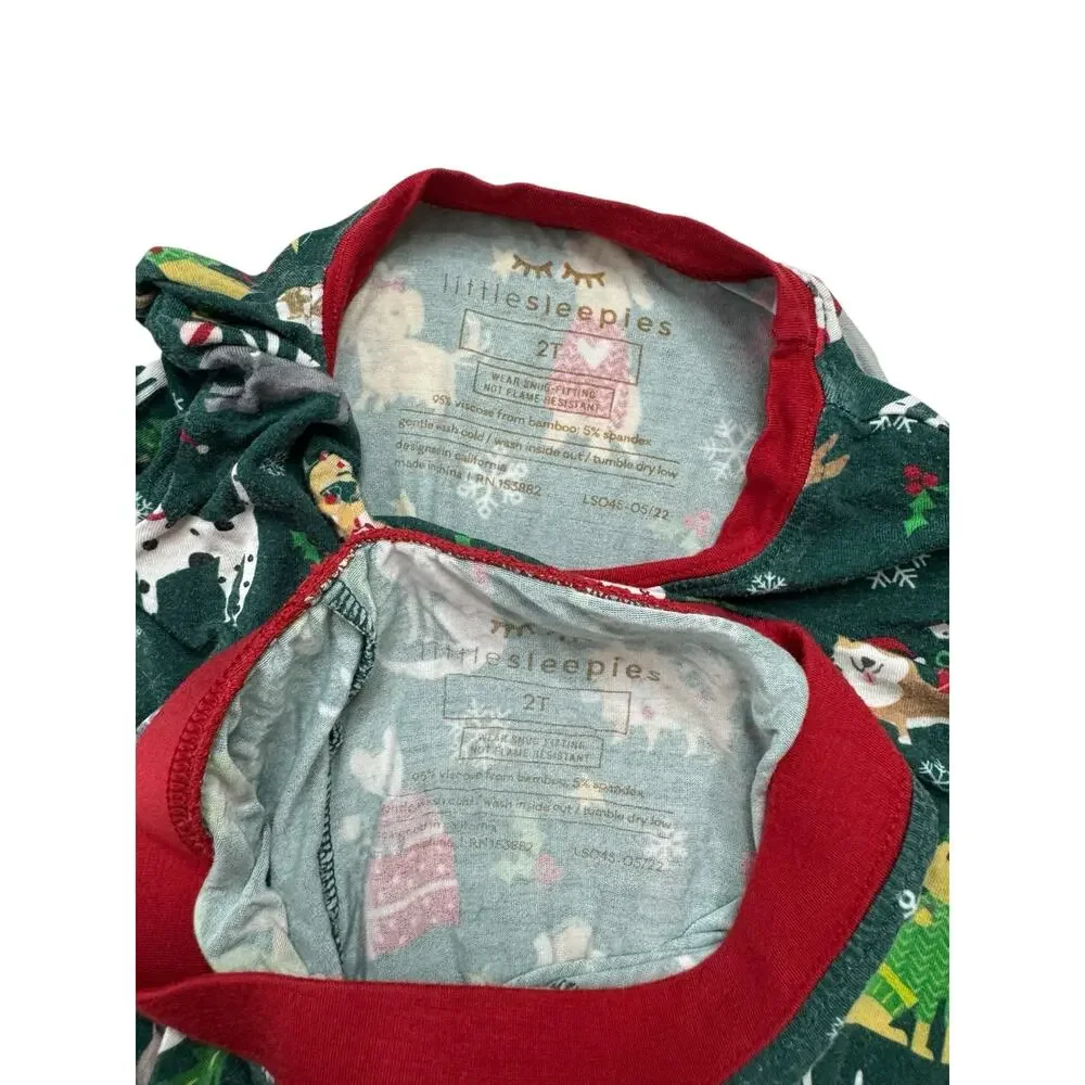 LITTLE SLEEPIES Holiday Hounds Bamboo Viscose Pajama Set 2T Christmas Dog Unisex